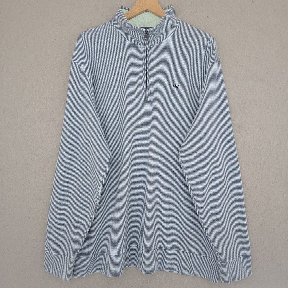 Vineyard Vines Pullover Mens 2XL Blue Stripe 1/4 Zip Saltwater Mock Neck